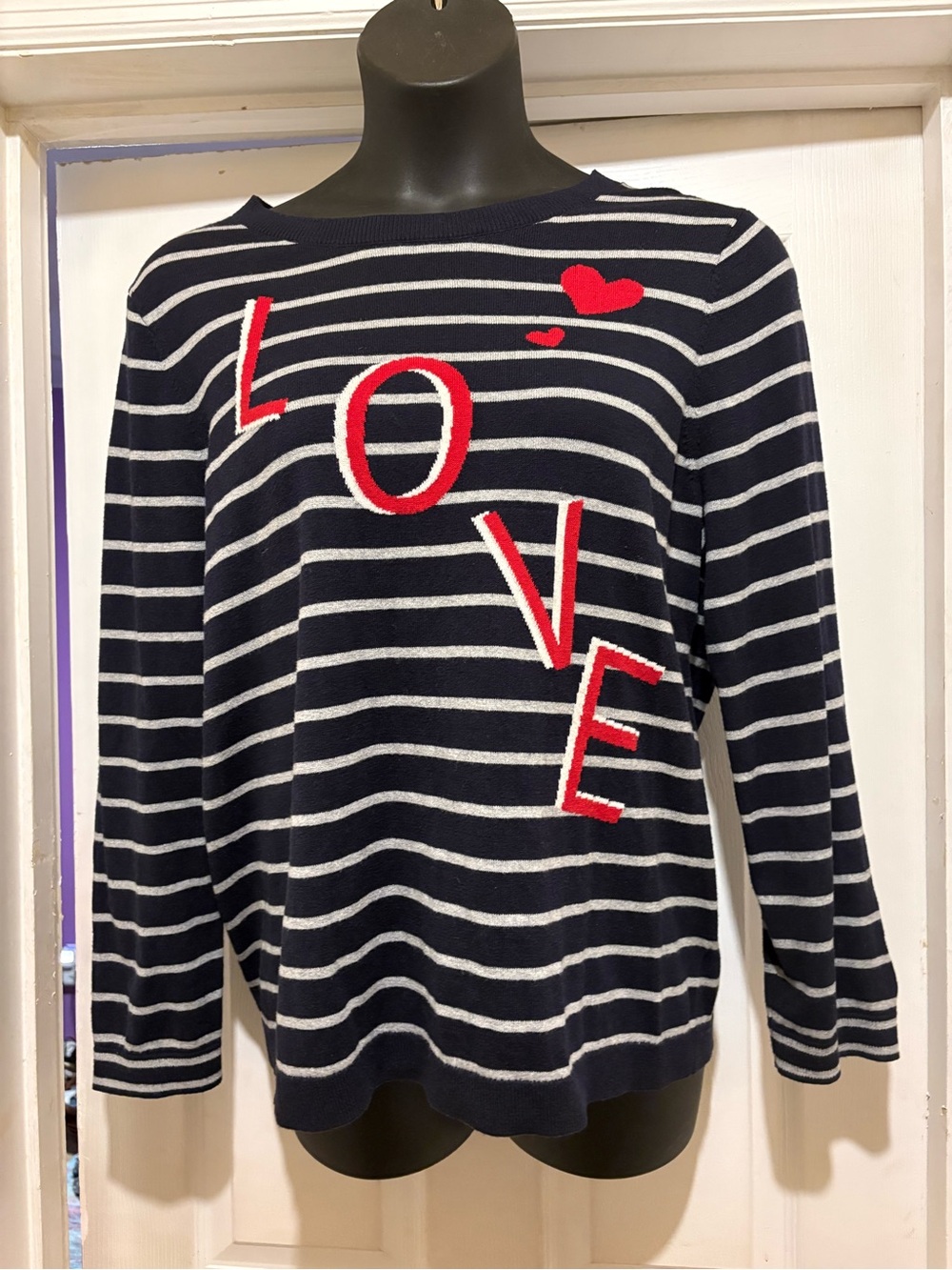 Talbots Plus Navy and White Striped Top